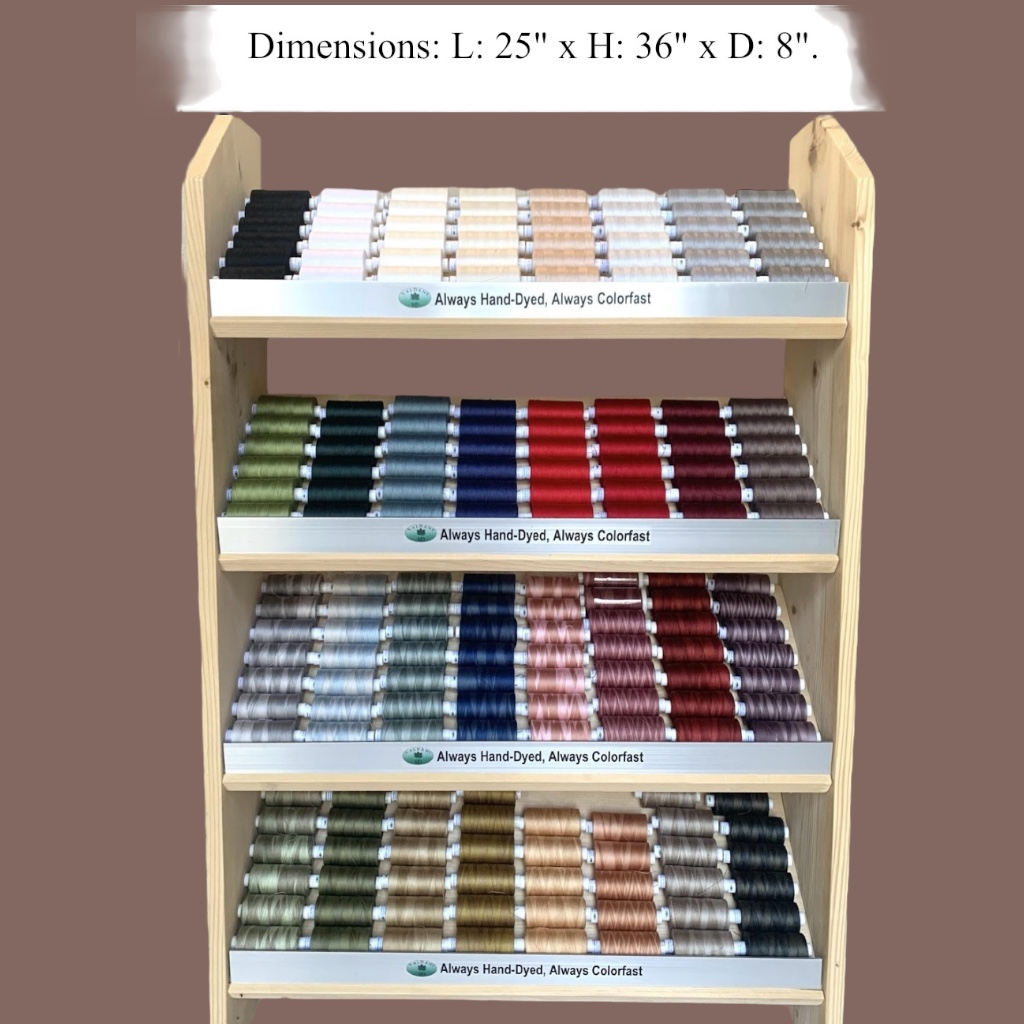 12wt. SPOOLS - Wood Cabinet Display
32 colors:16 solids and 16 variegated
It comes with 32 boxes of 6 spools/box.